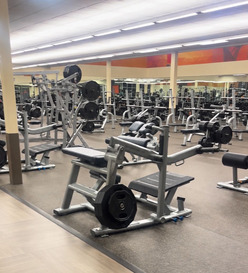 Free weights, from the group fitness room doors