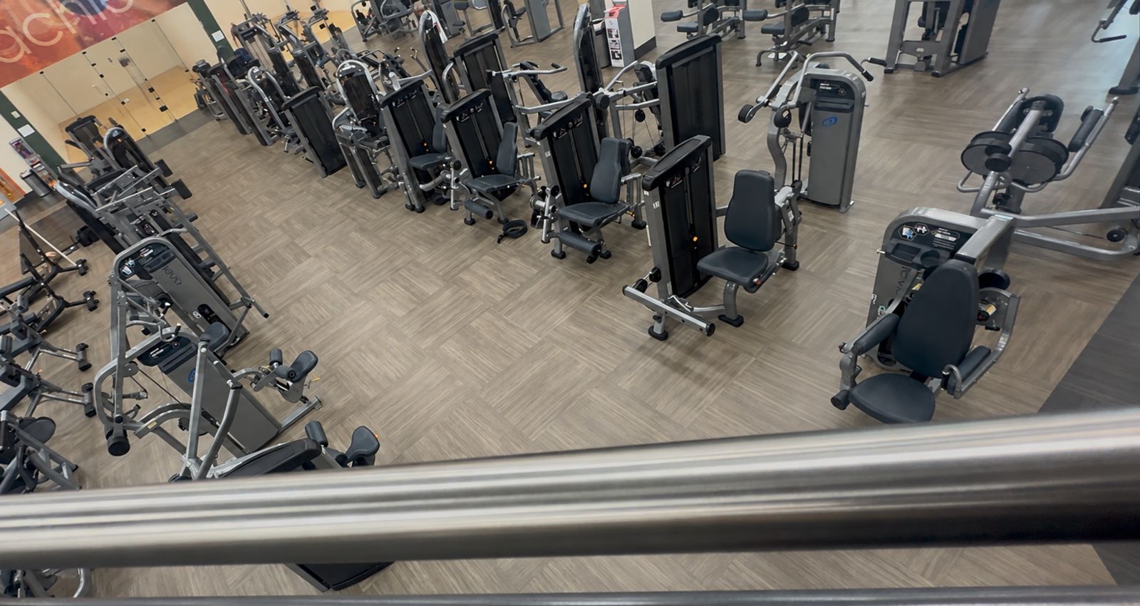 The machine rows, from the mezzanine railing